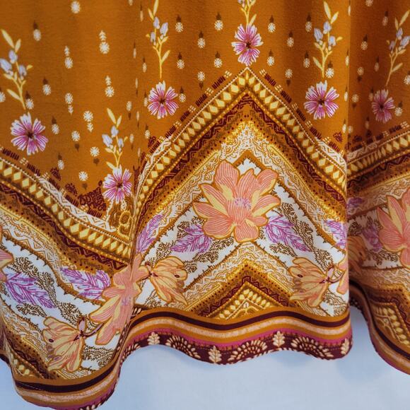 Mudd Juniors Gold Floral Boho Floral Sundress XS Adjustable Straps Stretch Mini - Picture 3 of 8